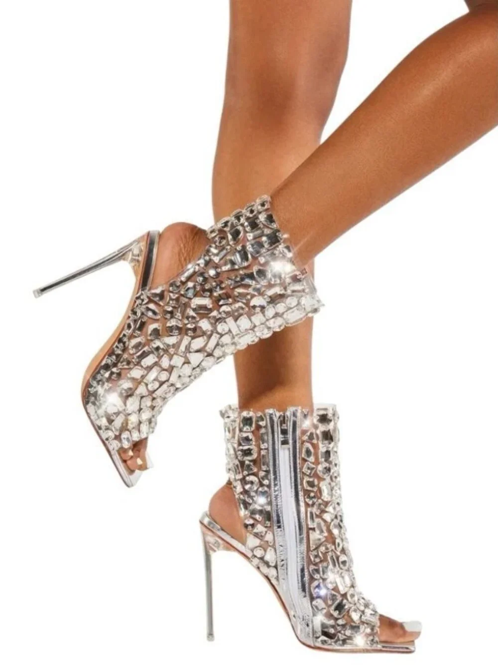Cattleyas Silver Rhinestone Heel Booties